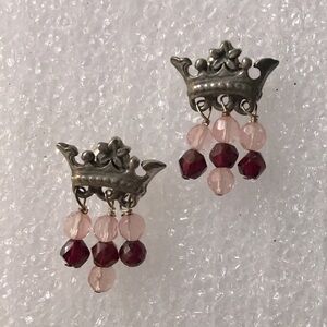 Sterling Silver and Rose Quartz and Garnet Crown Earrings